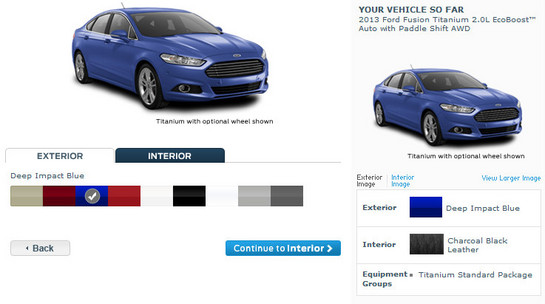 Fusion customizer at 2013 Ford Fusion Online Configurator Launched