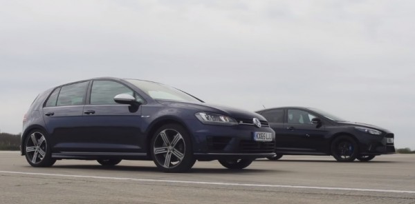 Ford Focus RS Golf R 600x296 at New Ford Focus RS Takes on Golf R in a Drag Battle