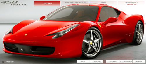 ferrai 458 mini site at Ferrari 458 Italia is now online!