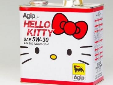 hello kitty oil can at Agip presents Hello Kitty motor oil for the Japanese market