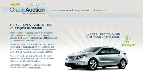 volt auction at Chevrolet Volt Charity Auction Closed at $225,000