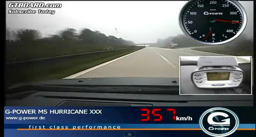 g power 357 at G Power M5 Hurricane at 357 km/h on Autobahn: Video