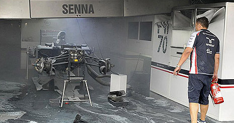 williams fire at F1: Williams Garage Burns Moments After Spanish GP Victory