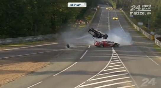 toyota lemans crash 1 at Toyota TS030 Hybrid Crashes at Le Mans, Spectacularly