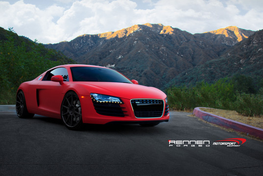 Audi R8 with Rennen Modular R10 1 at Matte Red Audi R8 by Rennen Forged