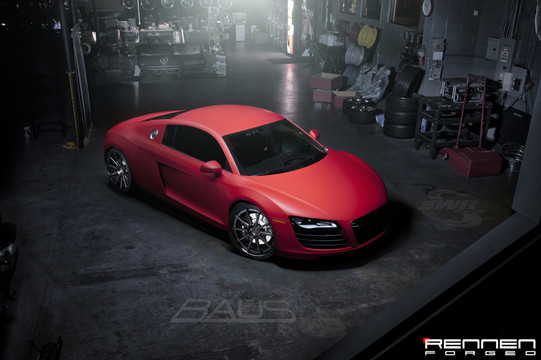 Audi R8 with Rennen Modular R10 3 at Matte Red Audi R8 by Rennen Forged