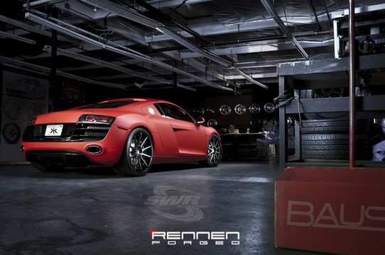 Audi R8 with Rennen Modular R10 4 at Matte Red Audi R8 by Rennen Forged