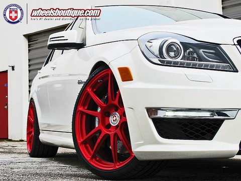 C63 with Red HRE Wheels 1 at Mercedes C63 with Red HRE Wheels