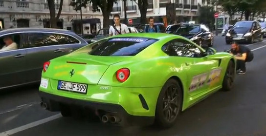 green gto idiot at Green Ferrari 599 GTO Sets Paris Alight   Video