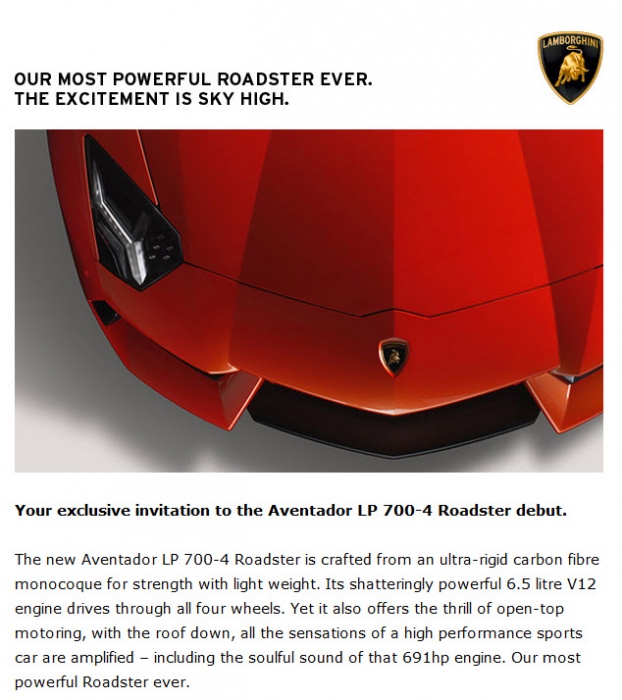 Aventador Roadster invite1 at Lamborghini Aventador Roadster Set For Miami Debut