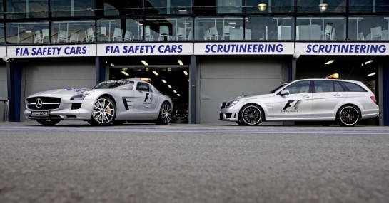 mercedes f1 safety 545x285 at 2013 F1 Safety Cars: Mercedes SLS GT and C63 AMG