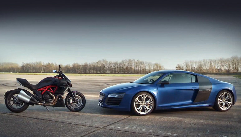 Audi R8 vs Ducati Diavel at Autocar Test: Audi R8 V10 Plus vs Ducati Diavel   Video