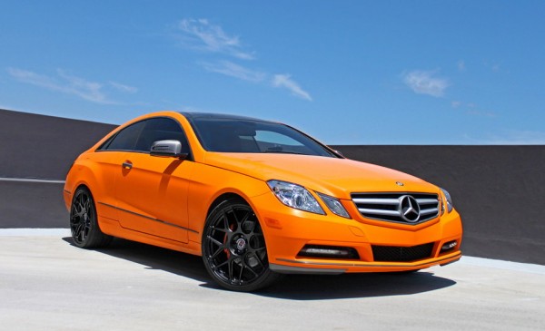 Sunkist Orange Mercedes E Coupe 1 600x365 at Sunkist Orange Mercedes E Coupe on HRE Wheels