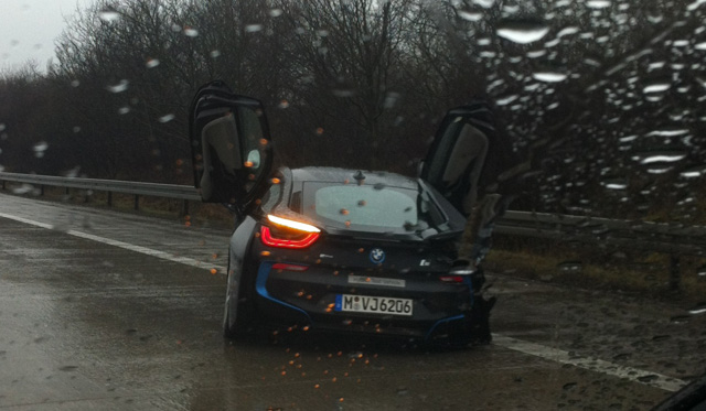 bmw i8 crash at BMW i8 Prototype Wrecked in Autobahn Crash