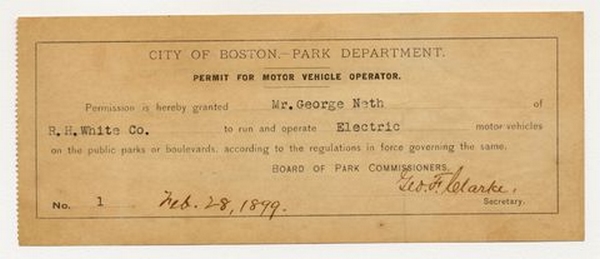 Boston license 1899 at The History of the Driver’s License