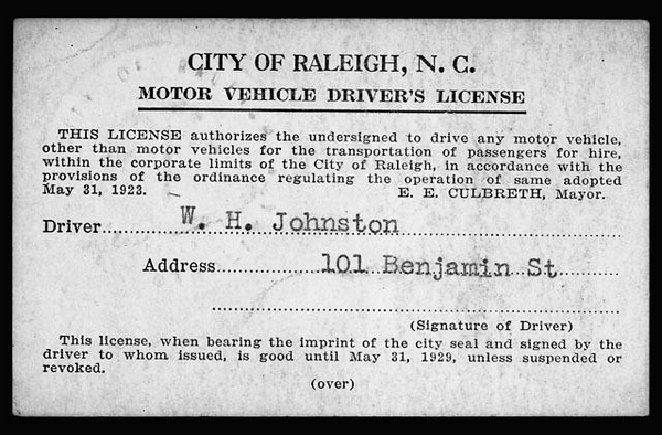 City of Raleigh at The History of the Driver’s License