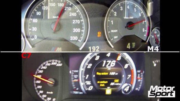 BMW M4 VS Corvette C7 Stingray 600x337 at BMW M4 vs Corvette Stingray: 0 200 km/h Drag Race
