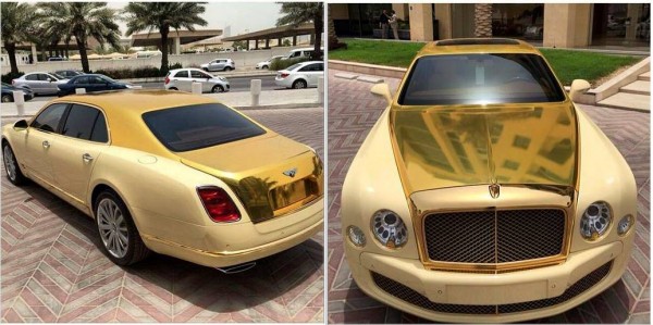 Gold Bentley Mulsanne 1 600x299 at Qatari Showroom Gets a Gold Bentley Mulsanne