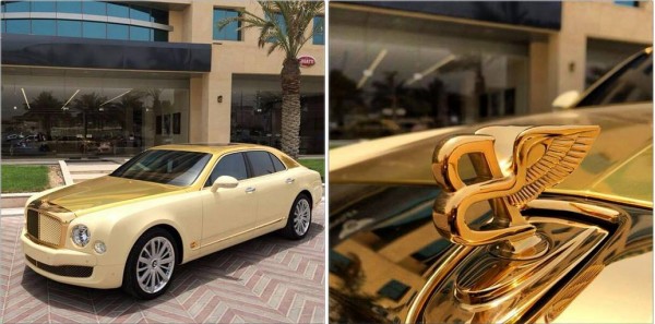 Gold Bentley Mulsanne 2 600x297 at Qatari Showroom Gets a Gold Bentley Mulsanne