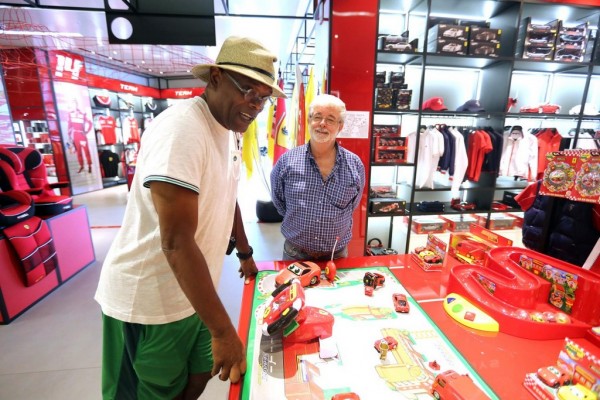 George Lucas and Samuel L Jackson 1 600x400 at George Lucas and Samuel L. Jackson Visit Ferrari Factory
