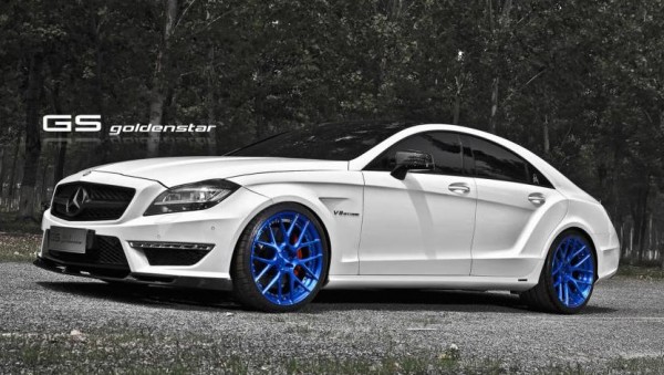 blue wheeled cls 0 600x339 at Blue Wheeled Mercedes CLS63 AMG by Golden Star