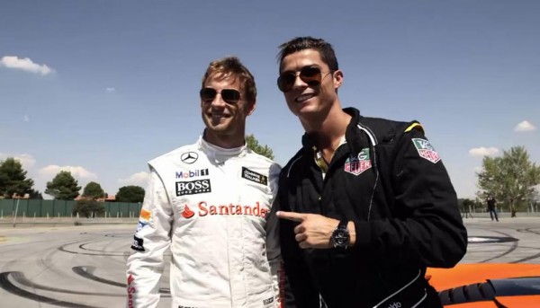 cr7 button 600x343 at Cristiano Ronaldo Races a McLaren P1 against Jenson Button