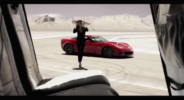 model in vette 1 600x327 at Model Chloe Mortaud Enjoys Drifty Ride in Corvette Z06