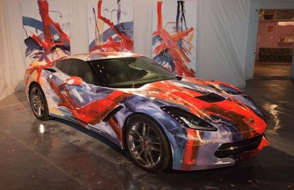 Corvette Stingray art car 600x388 at Corvette Stingray Art Car Painted Live at MOCAD