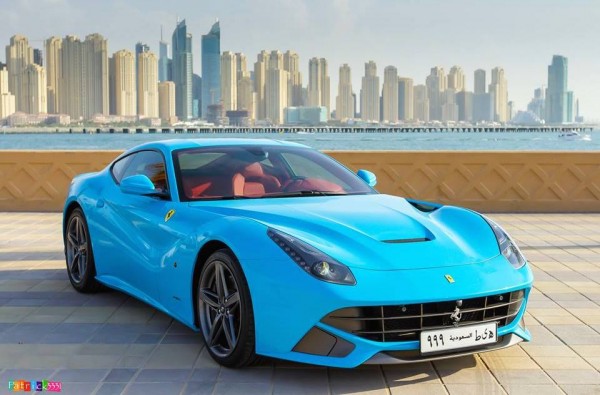 blue f12 0 600x395 at Gallery: Baby Blue Ferrari F12 in Dubai
