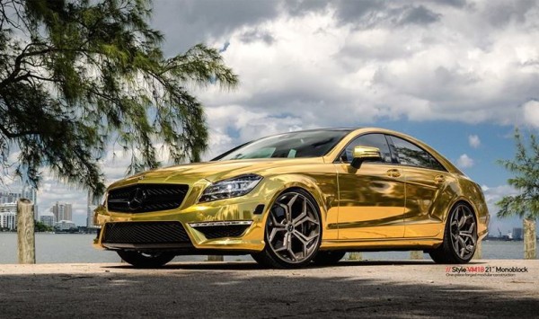 gold cls 0 600x355 at Gold Mercedes CLS63 AMG by MC Customs
