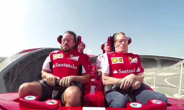 raikkonen alonso coaster 600x360 at Raikkonen and Alonso Ride the Roller Coaster at Ferrari World Abu Dhabi