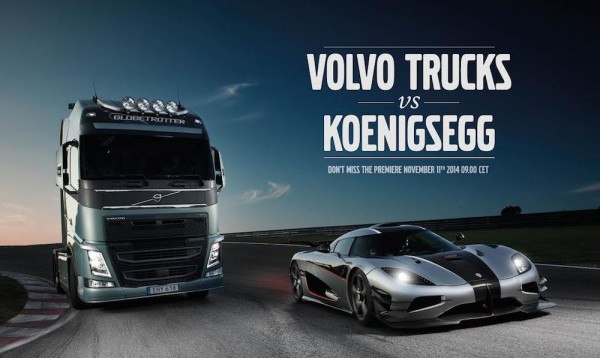volvo konig2 600x358 at Teaser: Volvo FH vs Koenigsegg One:1