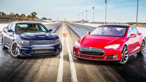 hellcat vs tesla 600x337 at Dodge Charger Hellcat Takes on Tesla Model S P85D