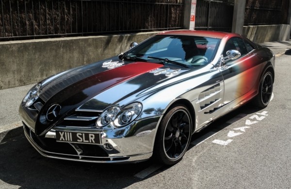 Chrome Wrapped Mercedes SLR 0 600x390 at Chrome Wrapped Mercedes SLR Spotted in France