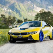 Matte Yellow BMW i8 14 175x175 at Color Therapy: Matte Yellow BMW i8 on Blue Wheels