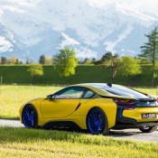 Matte Yellow BMW i8 6 175x175 at Color Therapy: Matte Yellow BMW i8 on Blue Wheels