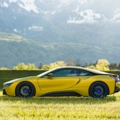 Matte Yellow BMW i8 7 175x175 at Color Therapy: Matte Yellow BMW i8 on Blue Wheels