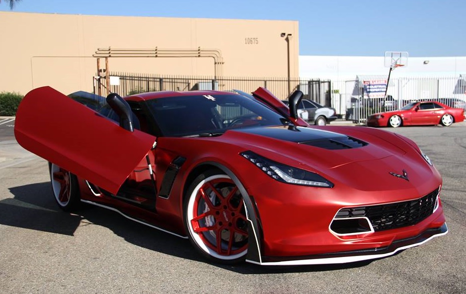 satin red corvette 0 at Custom Corvette Z06 in Satin Red Chrome
