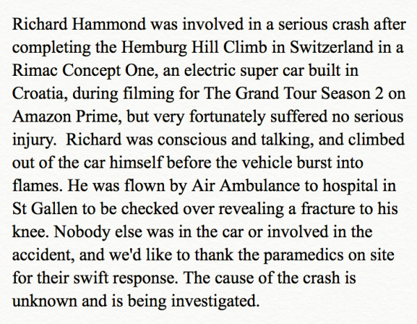 grand tour statement 600x466 at Richard Hammond Crashes £2M Hypercar on Set of Grand Tour