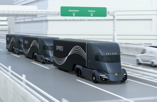 fleet of autonomous trucks 550x360 at The Economic Benefits of Autonomous Trucking