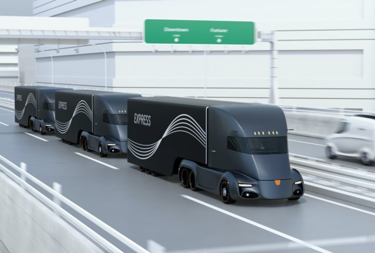 fleet of autonomous trucks 730x493 at The Economic Benefits of Autonomous Trucking