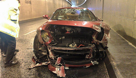 cristiano ronaldo ferrari crash at Cristiano Ronaldo wrecked his Ferrari 599 GTB